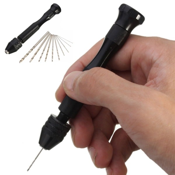 IC 11-delars set Handborr Vridborr Borrning Smyckesmakare Hobby svart