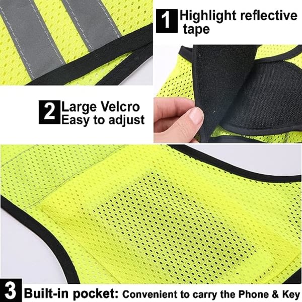 IC Ultratunn lätt säkerhetsväst med 360° hög synlighet för löpning, jogging, cykling, vandring, promenader, gul (2-pack)