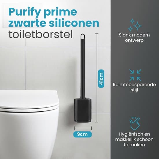 Toalettborste i silikon med hållare, 2-pack, självhäftande väggmontering, snabbtorkande flexibla borst för badrum, svart
