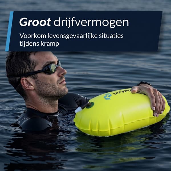 VITALIC Simboj för simning i öppet vatten, hög synlighet fluorescerande gul säkerhetsflöte med justerbart midjebälte för triathleter