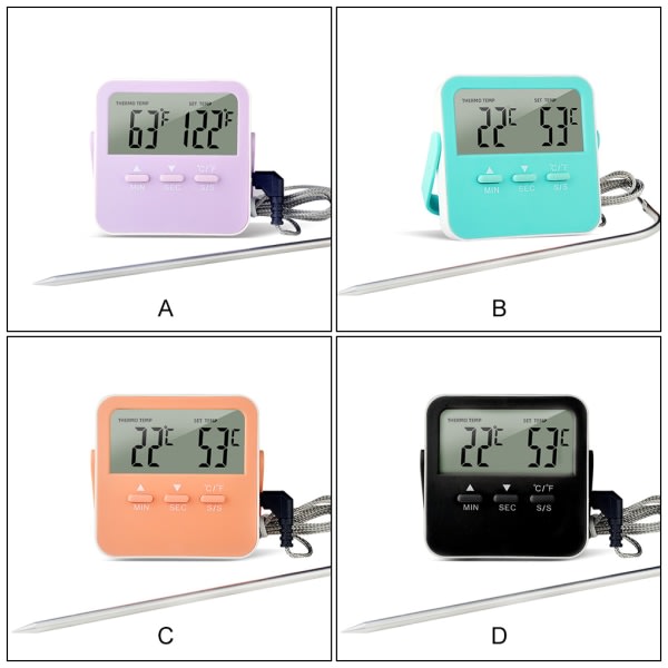 Grilltermometer Temperaturmätare Timing Funktion Kött Svart