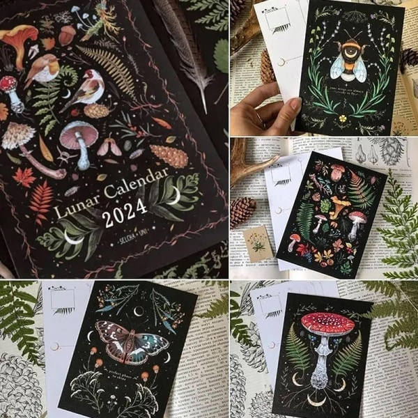 IC 12 X 8 tum Dark Forest Lunar Calendar 2024 sisältää 12 alkuperäistä