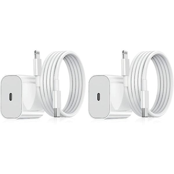 2-pak - Lader for iPhone - Hurtiglader - Adapter + Kabel 20W Hvit 2-pak iPhone