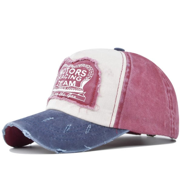 Retro tvättad keps Peakad keps Distressed keps Motorer tryckt hatt Sjömanskeps Cb2228Vinröd+Marinblå Justerbar