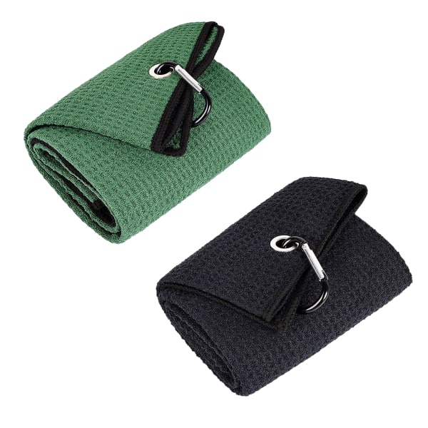 IG 2-pack 40x40cm golfhånddukar, mikrofibertyg med karbinhake Sort+grøn