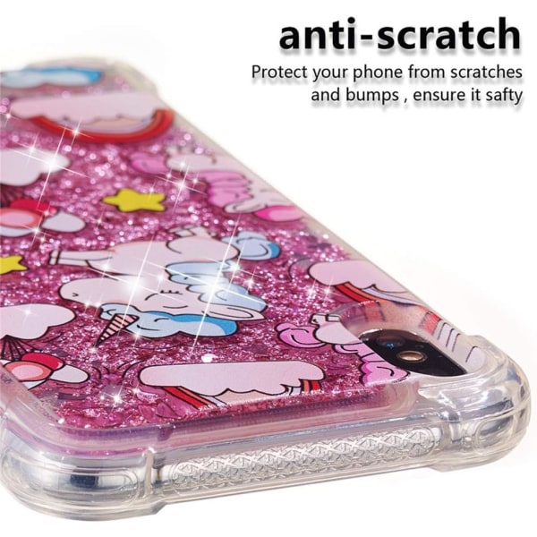 IC- case iPhone Xs Maxille, Rosa Unicorn Liquid Bling Glitter Flödande Quicksand case Söt genomskinlig stötsäker TPU Slim Cover