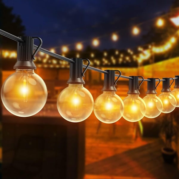 Utomhus ljusslinga, 30M LED-ljusslinga med 50+2 splittringsfria glödlampor, IP44 vattentät LED-ljusslinga för terrass, trädgård, bröllop, fest