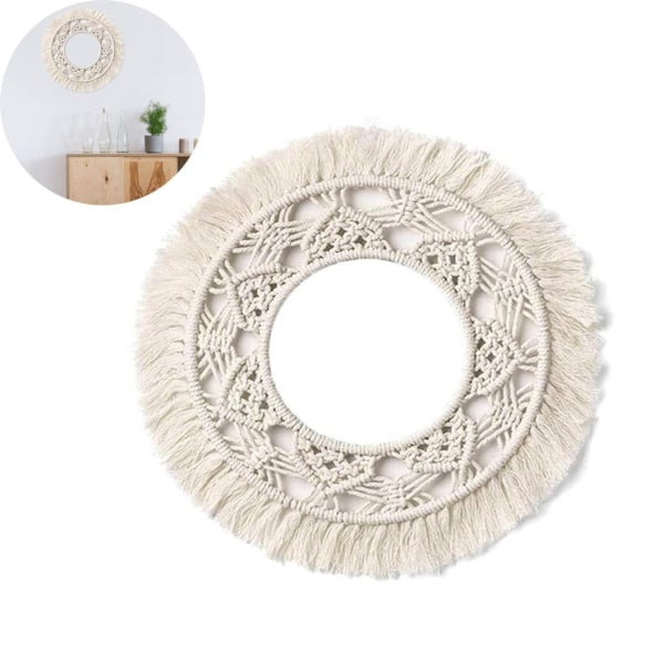 IC Retro vægspejldekoration, Bohemian Macrame spejlramdekoration, cirkulær spejl