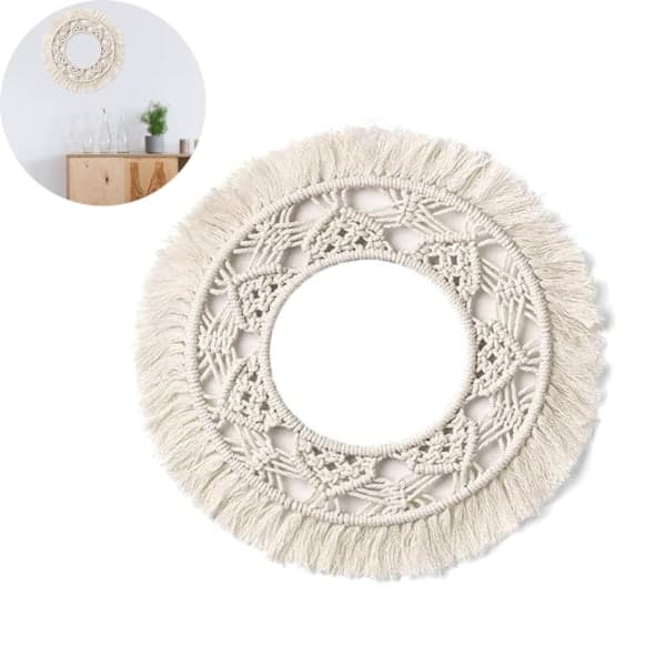 IC Retro vegg speil dekorasjon, Bohemian Macrame speil ramme dekorasjon, sirkulær speil