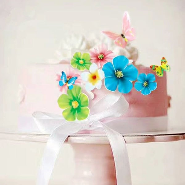 IC Blandede Spiselige Blomster Butterfly Wafer Rispapir Kage Toppers De Multicolor C
