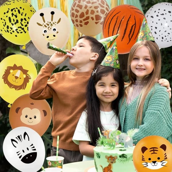 IC Djungelsafari Tryck, 12\" Leopard Tiger Giraff Zebra Lejon Apa Tryck för barn, Heliumballonger med djurparkstema