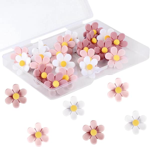 30 blomformade häftstift - Kontors- och skolhäftstift för anslagstavlor, pyssel - 1.8*1.8*1 cm - Rosa