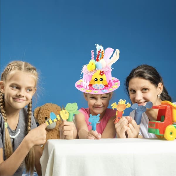 DIY påskehat håndværkssæt, ikke-vævet stof, kylling, æg og fjer, til børns påskefester, lyserød