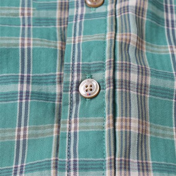 Slim-Fit kortärmad skjorta för män, normaali passform klassinen rutig skjorta Khaki L