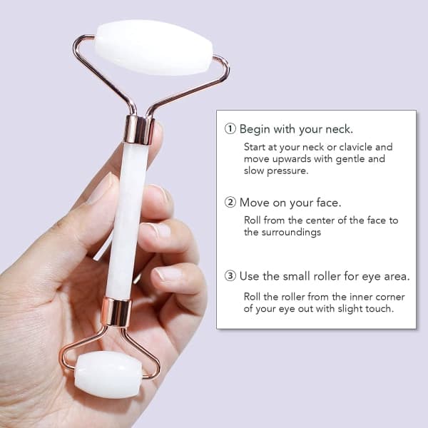 IC Jade Roller & Gua Sha, Ansiktsrulle, Facial Beauty Roller - Hvit