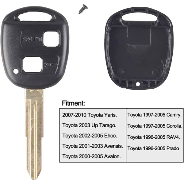 IC 2-knappars fjärrnyckelskal med gummikudde för Yaris/Up Tarago/Ehco/Avensis/Corolla/RAV4/Prado