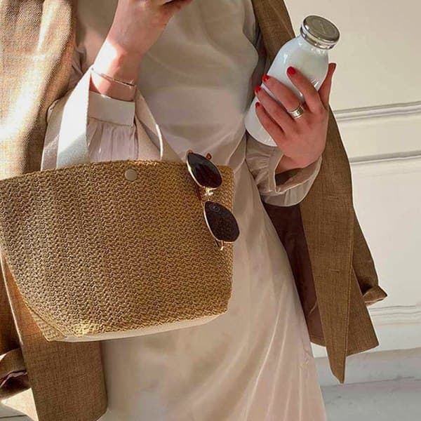 IC Elegant halmväska för damer - Dam Holiday Beach Casual T Beige