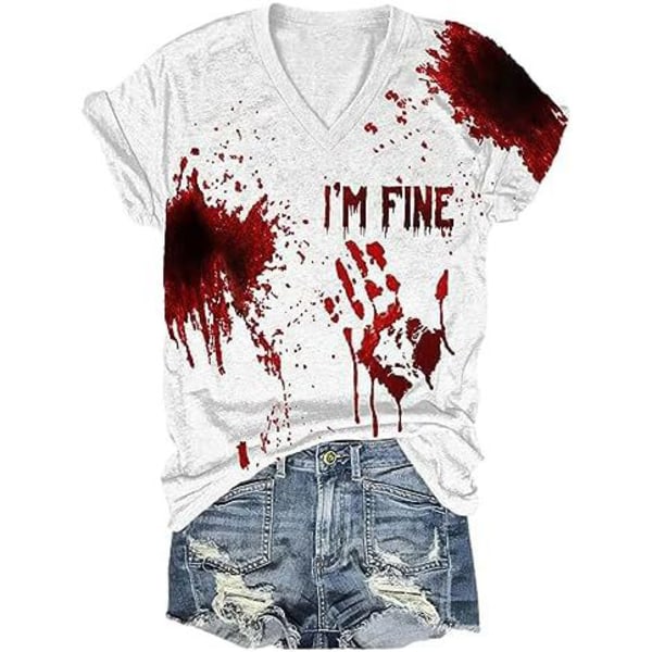 I'm Fine Bloody T-shirt Perfekt til Halloween Kostym Humor Rolig Bloodstained Bloody Hands 3XL