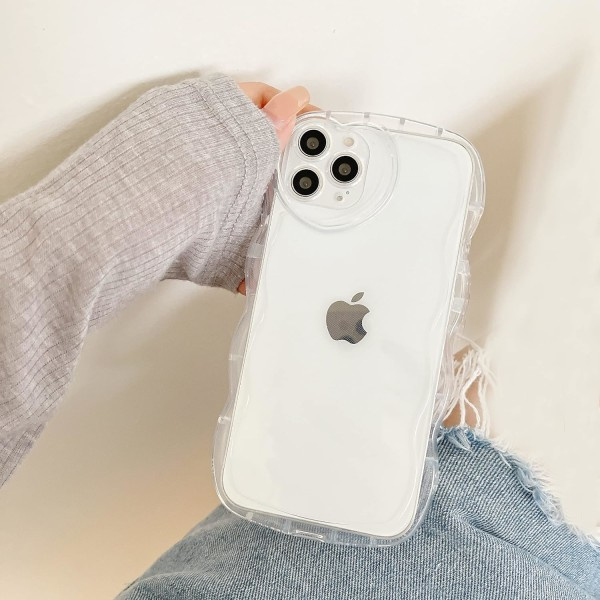 IC iPhone 13 Pro Max -kotelo 6,7\", söt läpinäkyvä Love-kotelo, Love-sydän kamerakehyksellä Aaltomainen reuna Läpinäkyvä Täysi