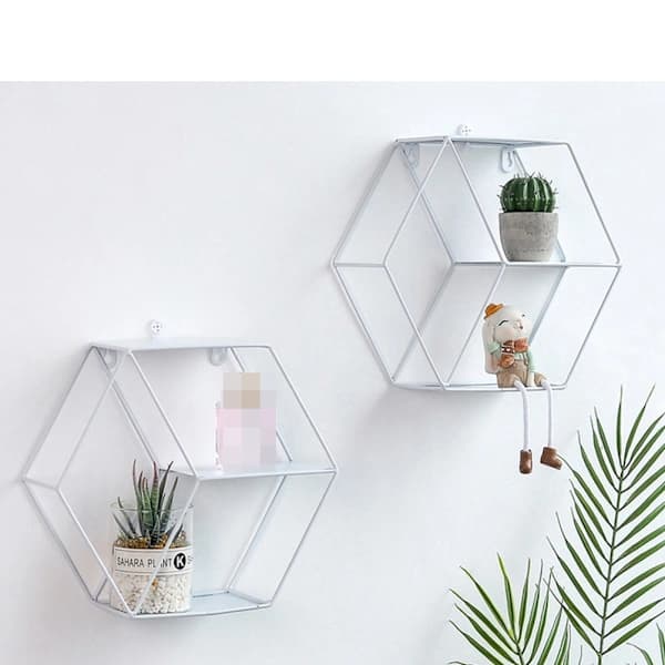 Creative Nordic Style Hexagon Storage Shelf Wrought Iron Double Layer Wall Shelf 1x 1x