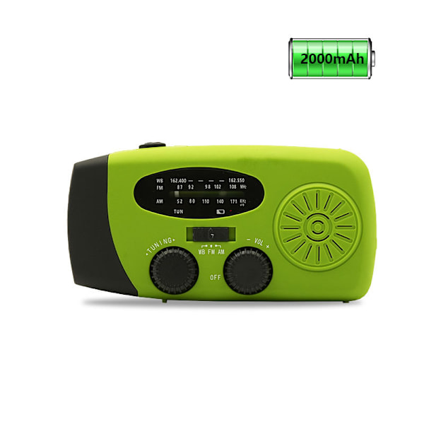 Nødradio med solenergi, håndsving, vejrradio med LED-lommelygte, telefonoplader, europæisk version Green