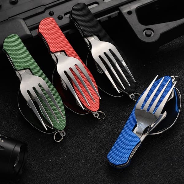 IC Set 4 i 1 hopfällbar sked gaffel flasköppnare rostfritt stål röd one size