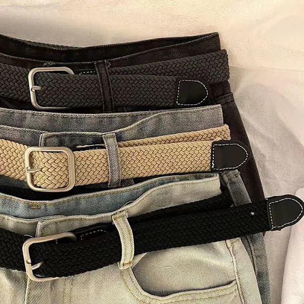 Elastisk elastikrem, vævet lærredstaljebånd, alsidigt afslappet nålespænde til damer og kvinder, kvindelig studerende grå Bredde 2.5cm, Længde 105cm grey Width 2.5cm, Length 105cm