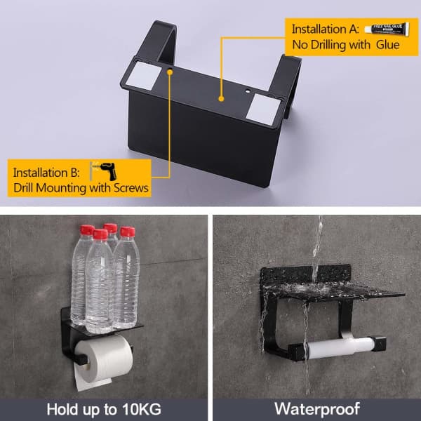 IC Sort Toiletpapirholder Toiletpapirholder Ingen boring