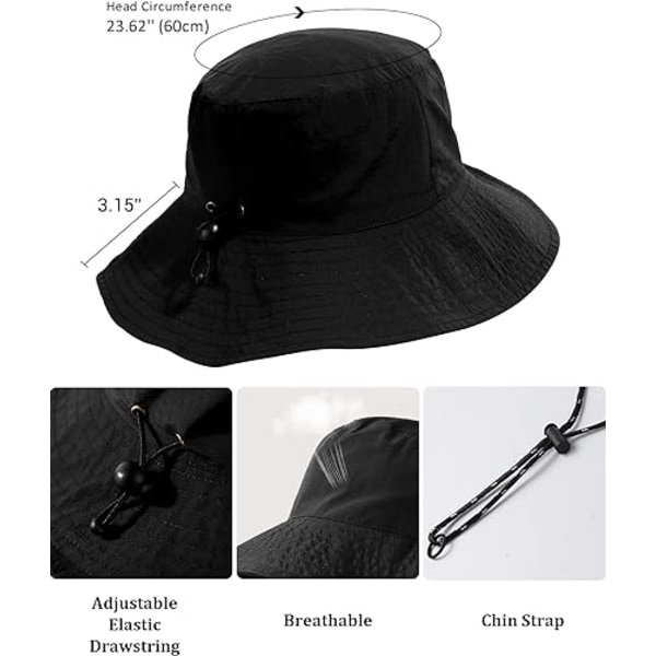 IC Vattentät Solhatt UPF 50+ Hinkhatt UV-skydd Packbar Bredbrättad Boonie för Kvinnor Män Sommar Lättvikts Vandringshatt