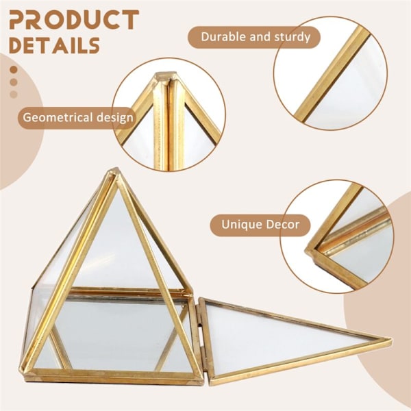 Guld Geometrisk Dekorativ Glas Ringbox Pyramid Ringhållare för Bröllopsdagspresent S
