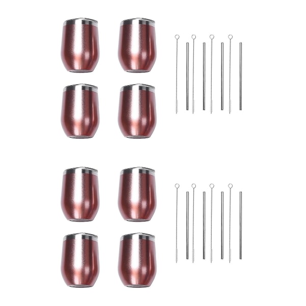 8-pakning 12 oz rostfritt stål stamfritt vinglas / mugg med 8 sukkerrør isolerende termisk vinglass W