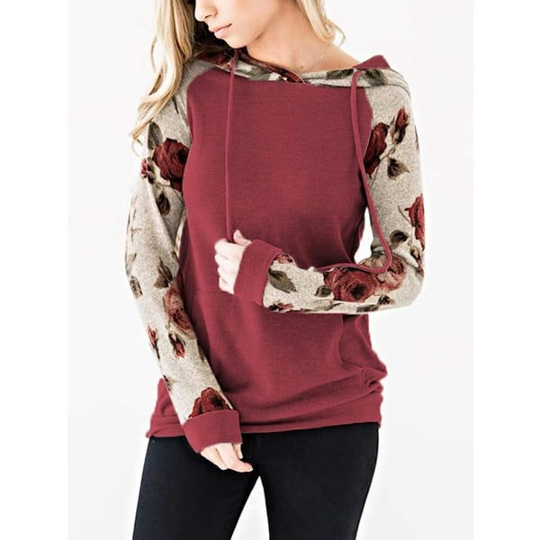 IC Blomsterprint Hoodie til Kvinder Langærmet Træksnor Casual