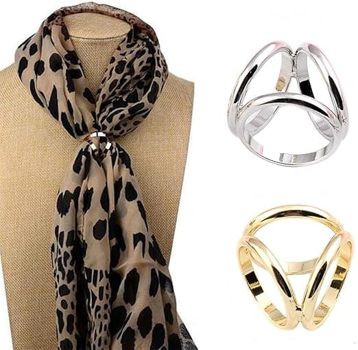 2 stk. Damemote Tre ringer Skjerf Ring Skjerf Spenne Silke