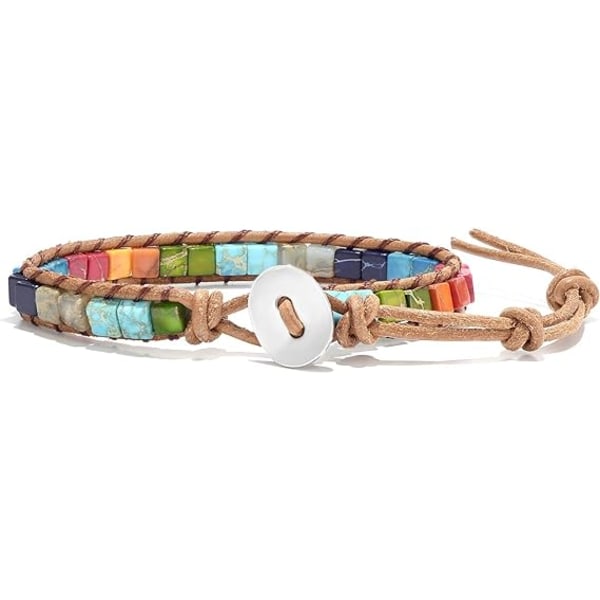 Chakra-ranneke naisille aidoilla kivillä Nahkainen kääre Healing Bead -ranneke Naiset Miehet Boho Ystävyyden korut