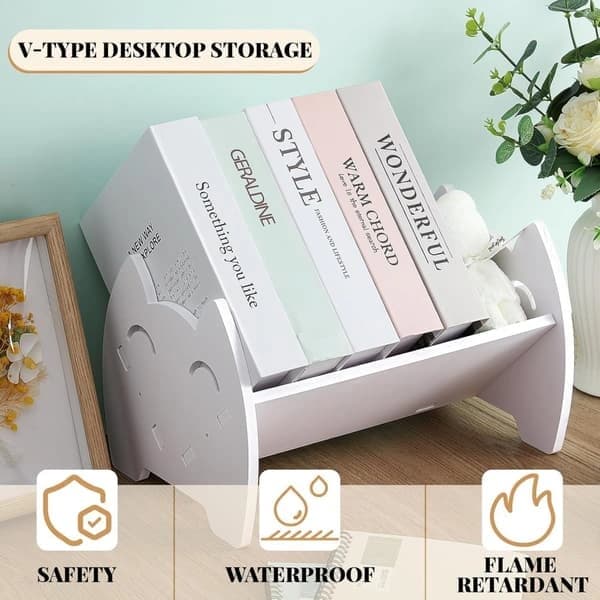 White Slanted Bookshelf Set - Book Organizer - 2 Pieces