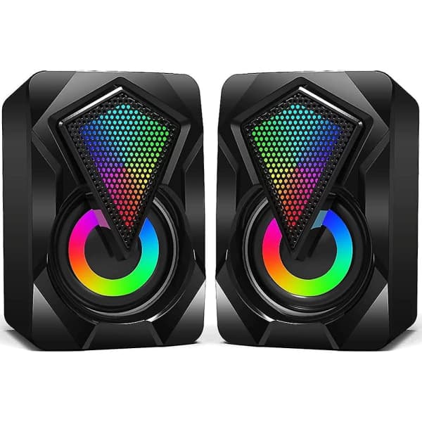 Mini PC-høyttalere, RGB-datamaskin, USB 2.0 Gaming Stereo System Volumkontroll Med LED-lys 3,5 mm
