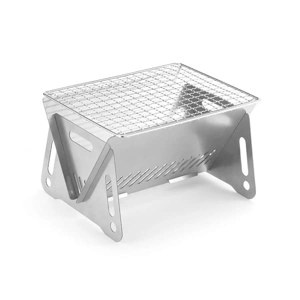Bärbar BBQ-grill Hopfällbar Campingkamin i Rostfritt Stål för Utomhuspicknick Vandring Silver