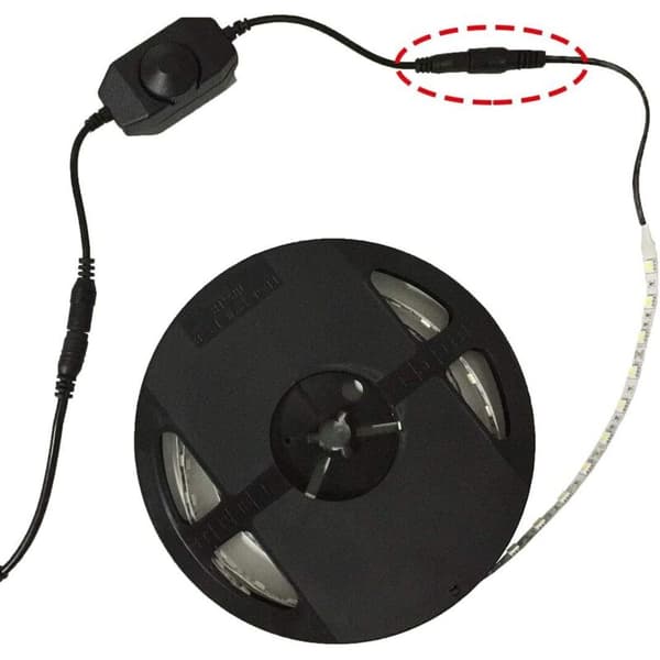 LED Strip Lys Dæmperkontakt LED Strip Lys Dæmpningskontrol DC Jack Sort Total Længde 33cm