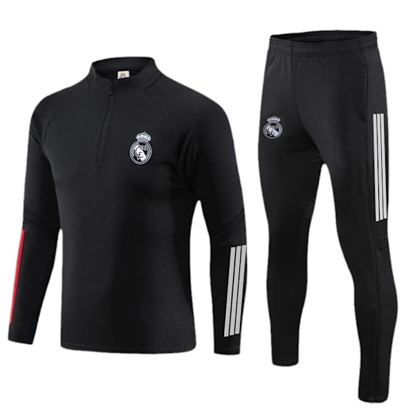 Efterår og vinter Real Madrid halv-zip langærmet fodbold træningsdragt voksen sportsbeklædning udseende dragt Black suit L