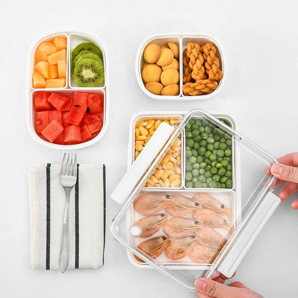 IC Bento Lunchbox med Avtagbara Fack, Mikrovågsugnssäker, Kylskåpsvänlig, Vit, 350ml