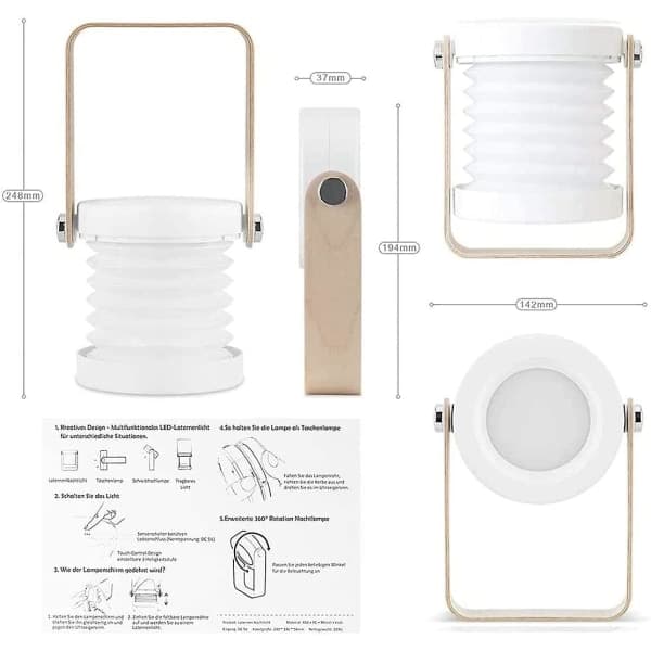 IC USB Oppladbar LED Bordlampe, Berøringslampe, 360° Belysning