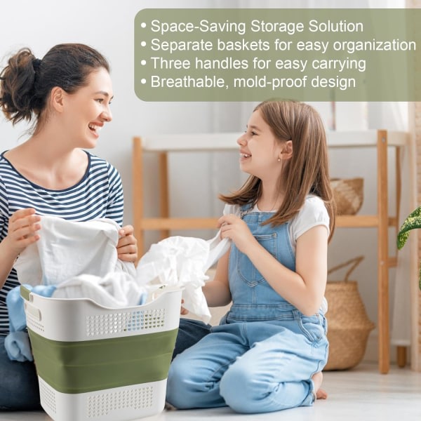 IC Vikbara tvättkorgar av plast: Vikbara tvättkorgar - hopfällbara popup-tvättkammare for vask og lagring 43 liter (grønn)
