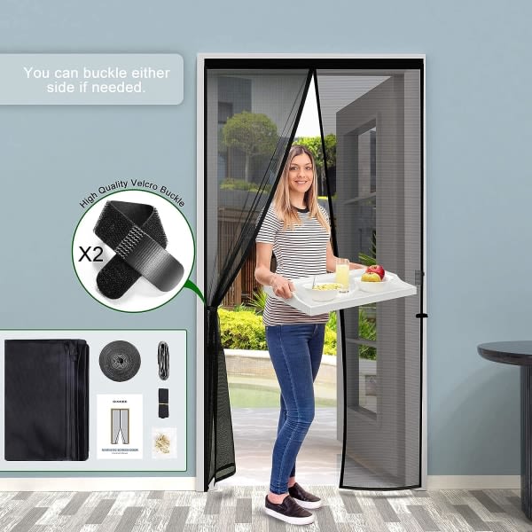 IC THICKEN Myggnätsdörr 120x220cm Mycket tät magnetiskt mesh, flug- och insektsavvisande gardin svart