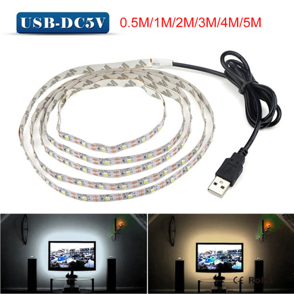 5V TV LED Bakgrundsbelysning USB LED-remsa Dekorlampa Varmvit - 2M