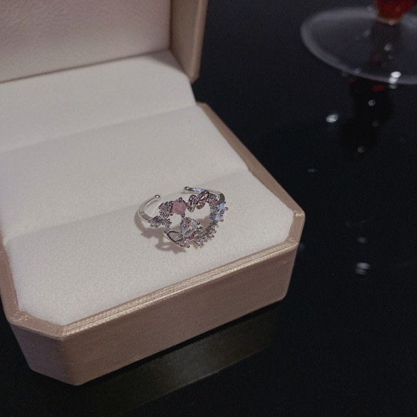 IC Dubbellagers kärlekszirkon åpen ring kvinnlig søt nisch high-end pekfingerring justerbar ring J635 sølv sølvfarget J635