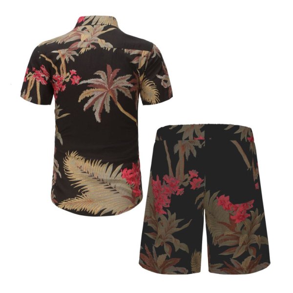 Hawaiian skjortor for män Outfits, 2-delad kortärmad skjorta og shorts sett Black S