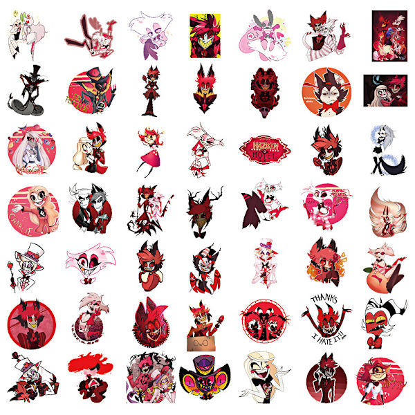 50 stk. Cartoon Hazbin Hotel Stickers til bærbar computer, vandflaske, bil, skateboard, 50 stk.