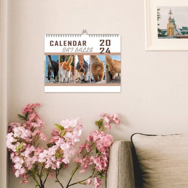 2024 Katt-Bakdelar Väggkalender - Rolig och Charmig Kattkalender för Heminredning - Perfekt för Sovrum, Vardagsrum - 11,42x8,27 tum!