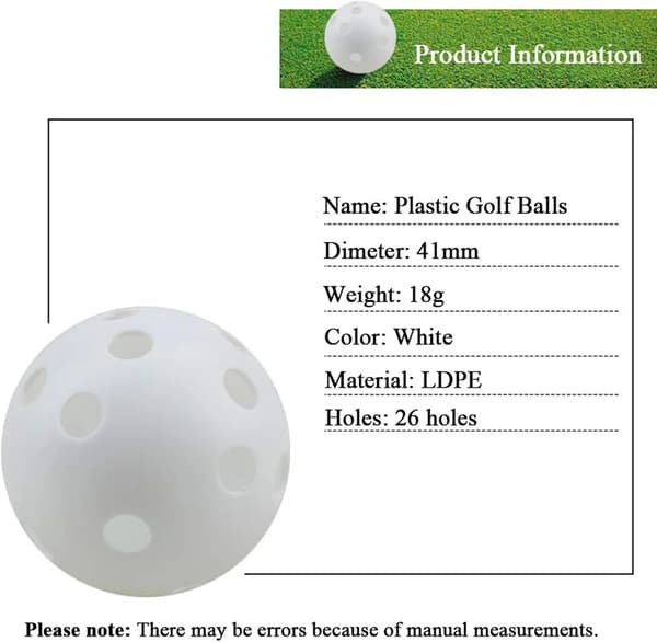 Träningsgolfbollar 25-pack Plast Luftflöde Ihåliga Bollar för Svingträning och Driving Range Inomhus Utomhus Vit