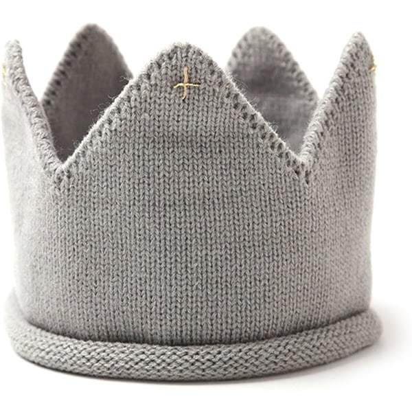 IC Baby Syntymäpäivä Kruunu Pannanahat Hattu Kruunukudottu Hattu Pääkoriste Juhla Hatut Baby Kaste Koristelu-Harmaa